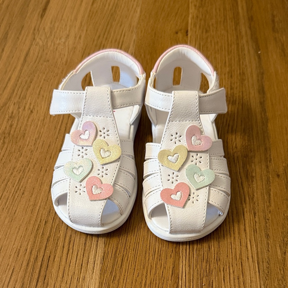 Rachel Shoes White Kids Sandals with Heart Accents
